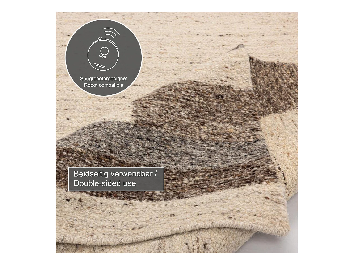 Handgewebter wendbarer Wollteppich 140x200 cm Beige Multi Ehrwald