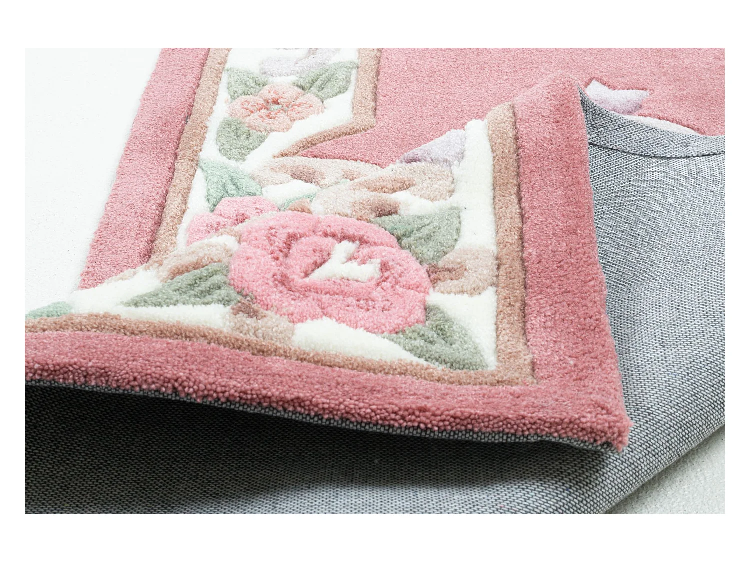 Tapis tufté à la main avec bordure, style Aubusson  70x600 cm rose Ming