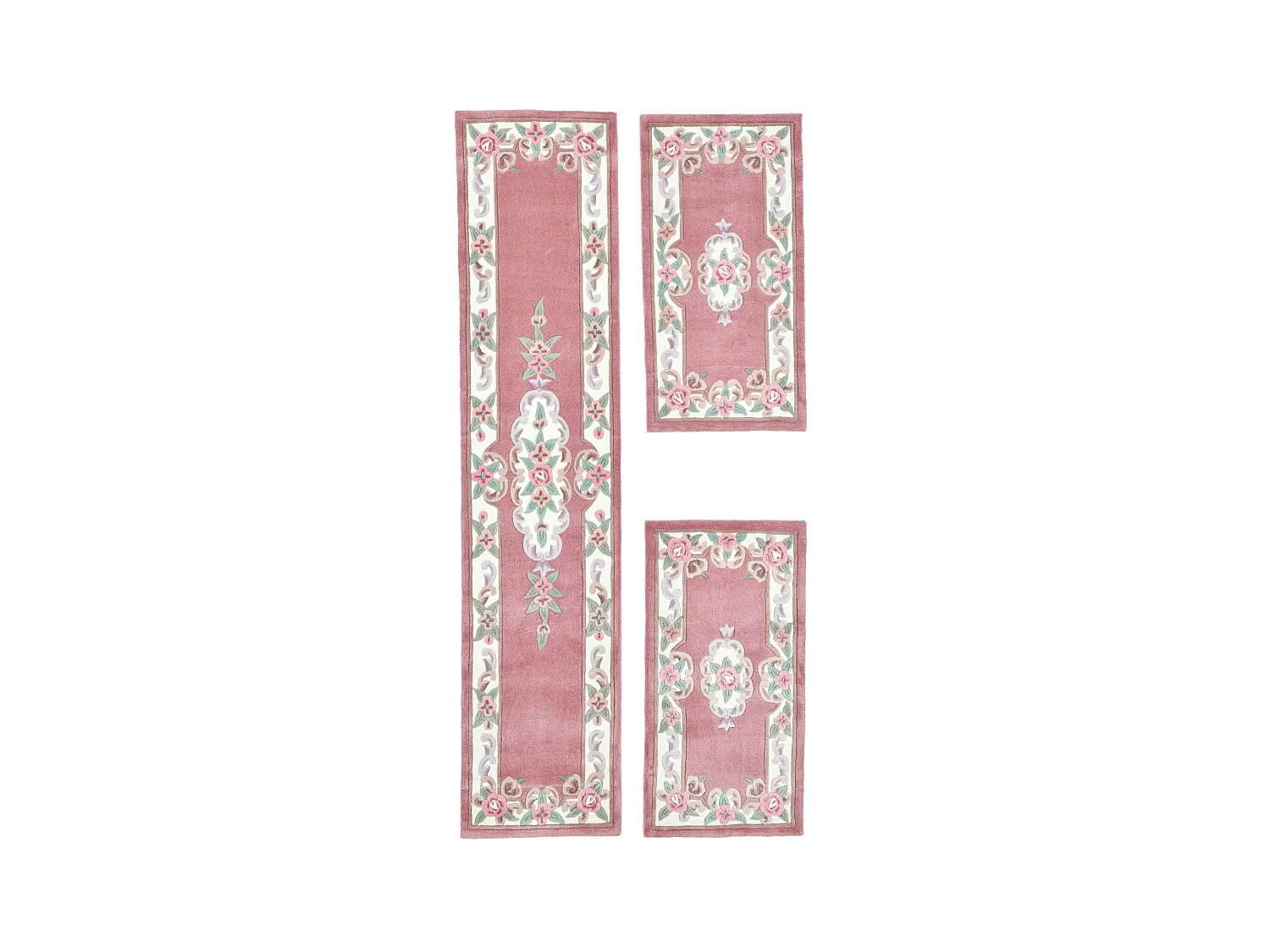 Handgetufteter Teppich mit Bordüre im Aubusson Design 70x600 cm Rose Ming