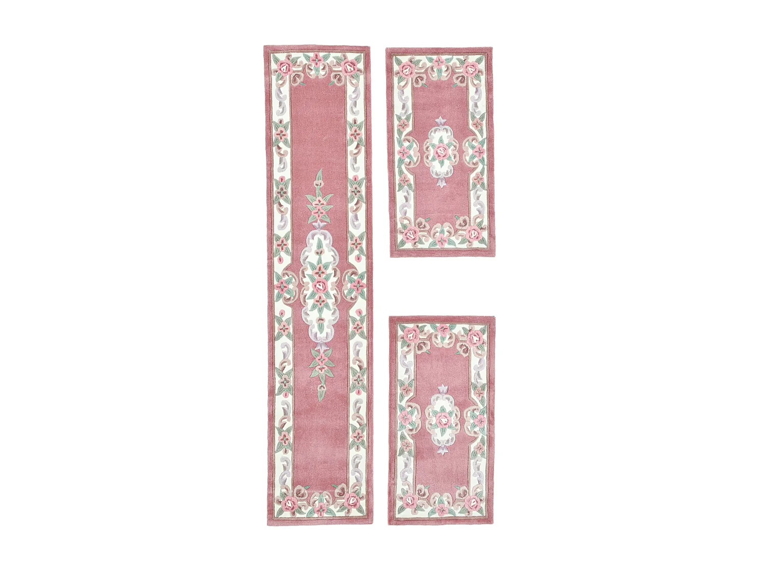 Tapis tufté à la main avec bordure, style Aubusson  70x600 cm rose Ming