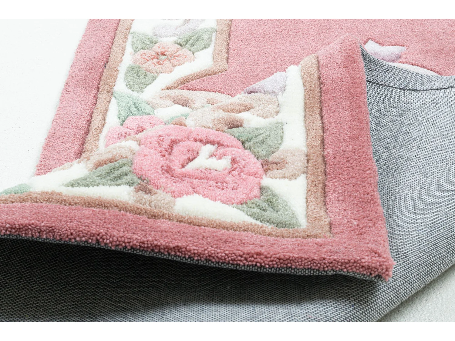 Tapis tufté à la main avec bordure, style Aubusson  70x600 cm rose Ming