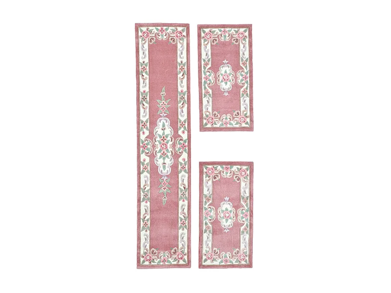 Tapete tufado à mão com borda em design Aubusson  70x600 cm rose Ming