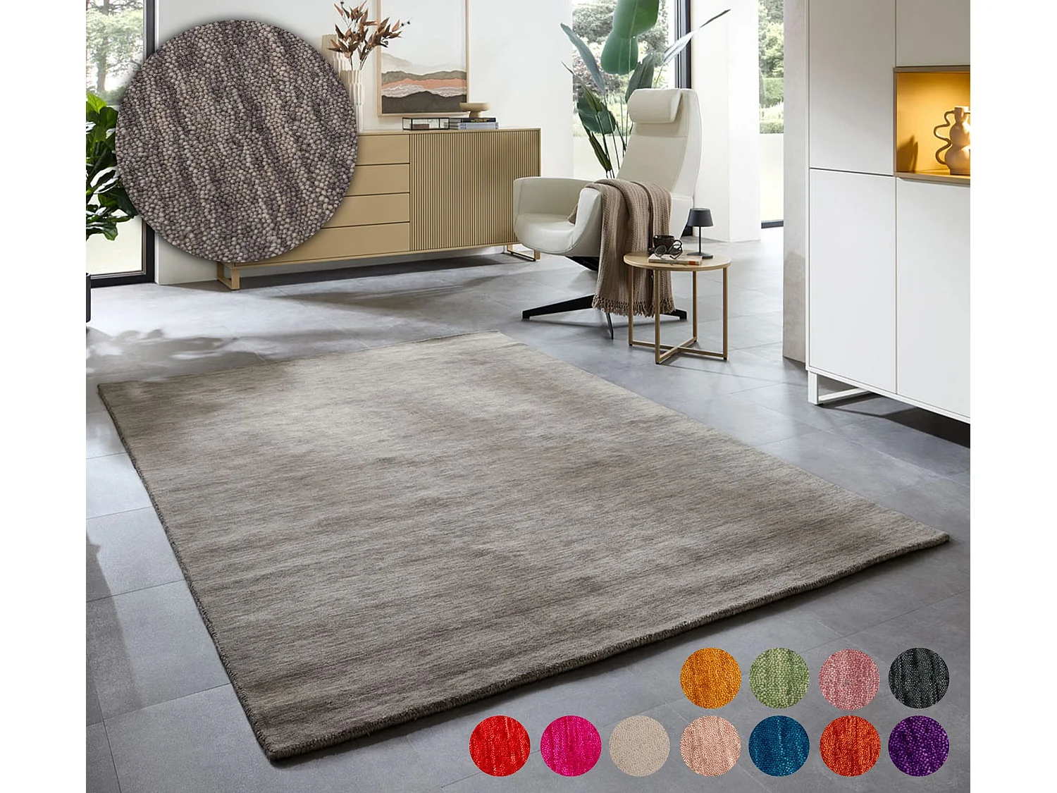 Tapis UNI tissé à la main  190x250 cm gris Holi