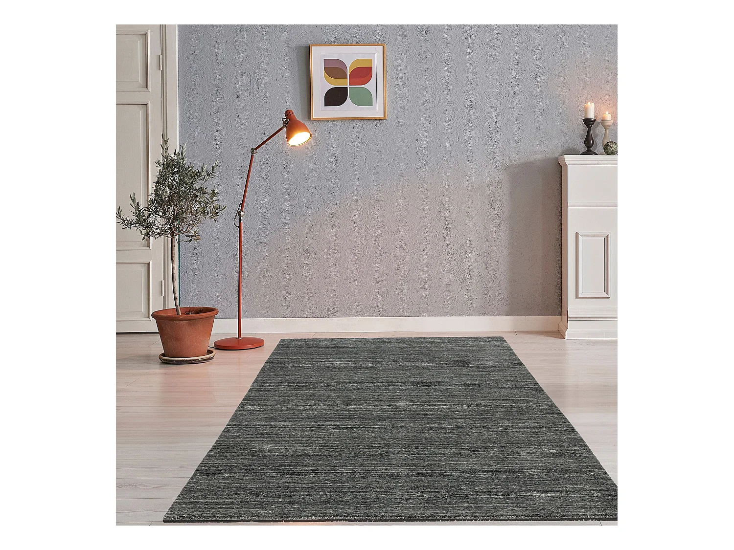 Tapis en laine UNI tissé à la main 190x190 cm anthracite Pure