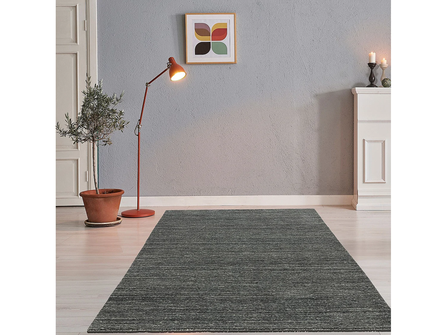 Tapis en laine UNI tissé à la main 190x190 cm anthracite Pure