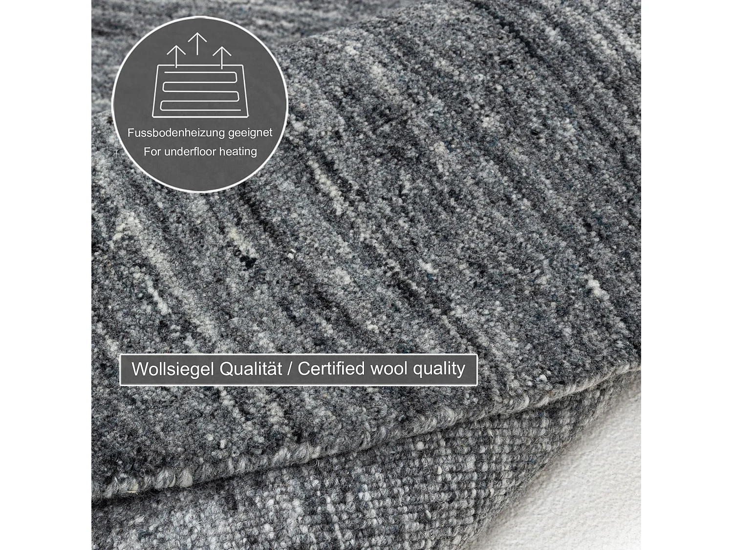 Tapis en laine UNI tissé à la main 190x190 cm anthracite Pure