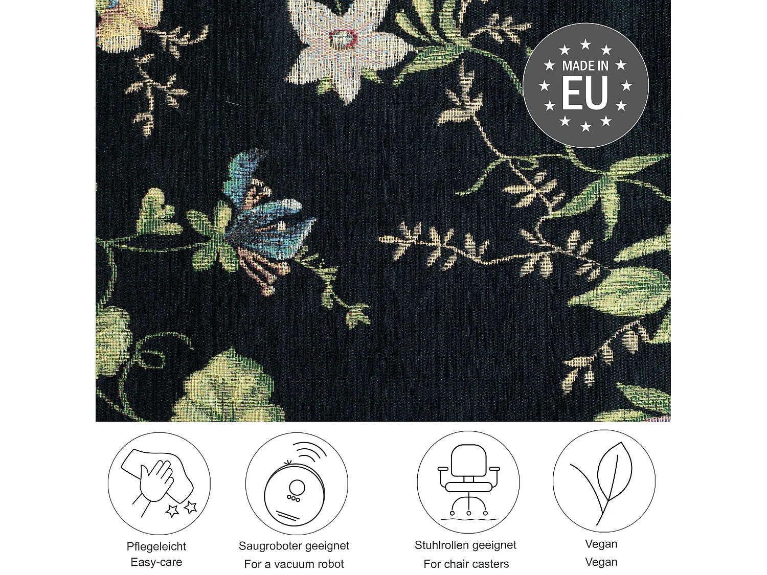 Tapis avec bordure et motif floral 80x150 cm noir Flomi