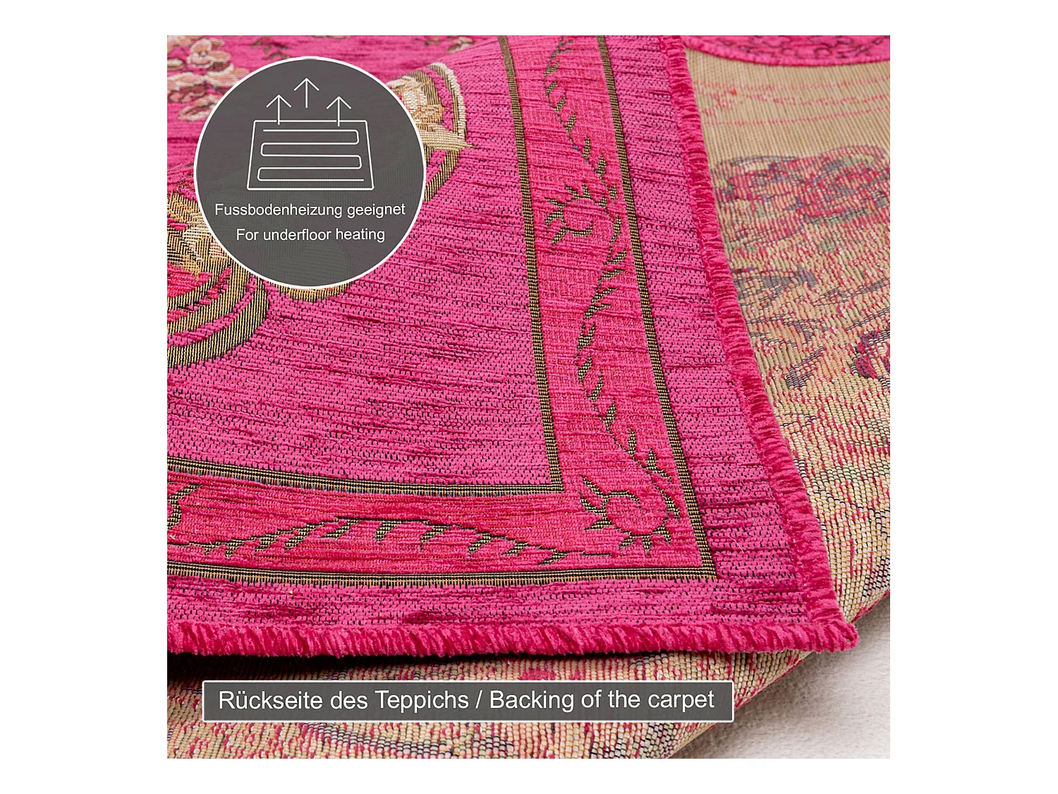 Tapis avec bordure et motif floral 60x90 cm roses Flomi