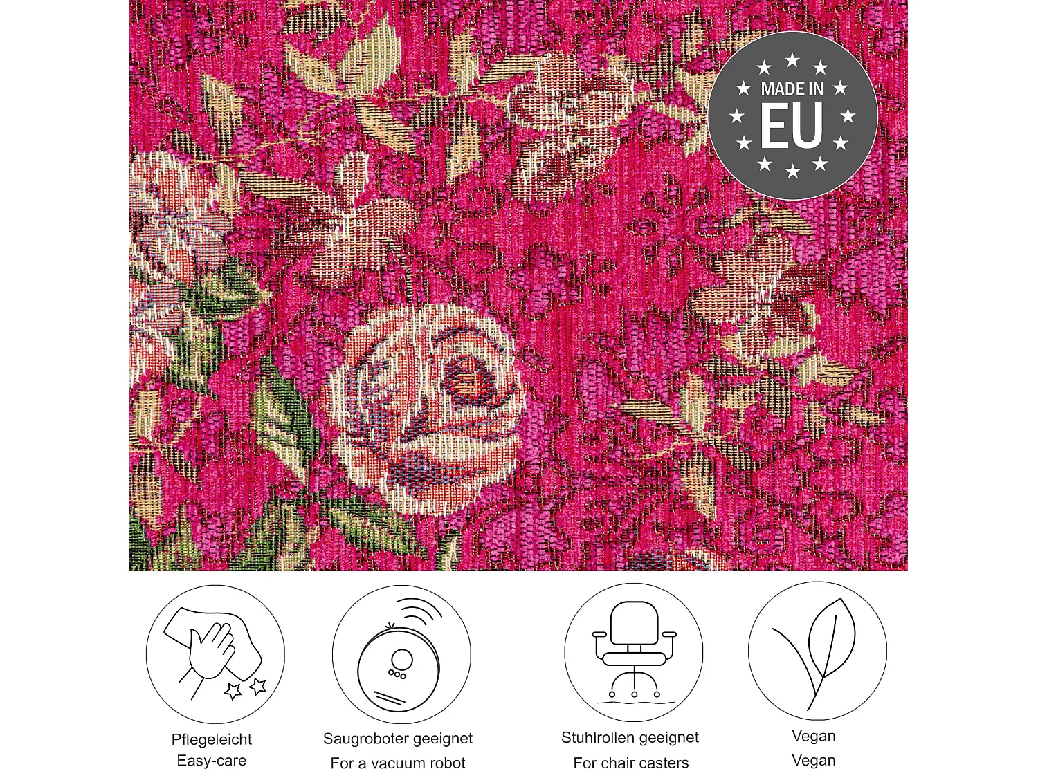 Teppich mit Bordüre und Blumenmuster 60x90 cm Pink Flomi