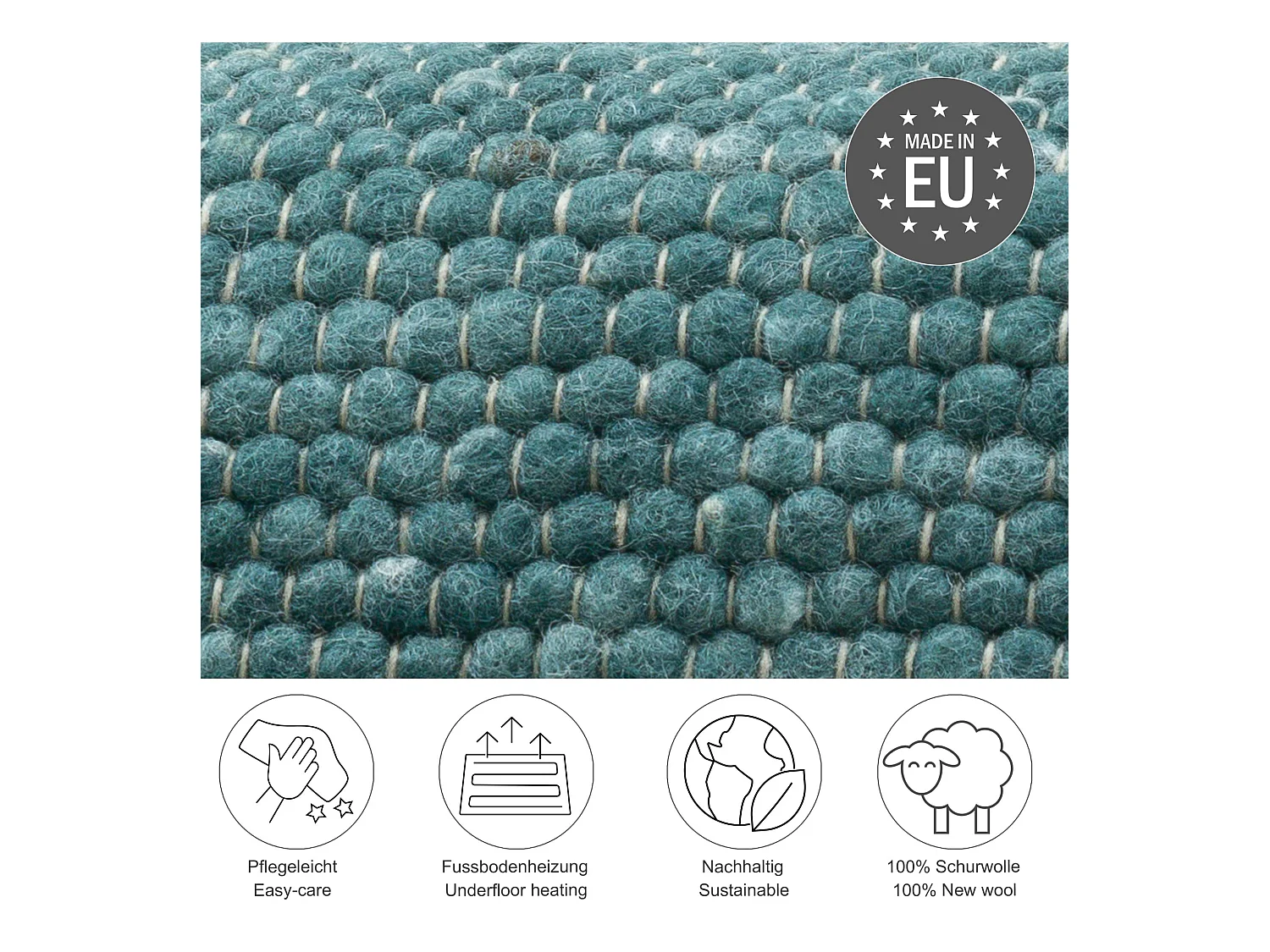 Tapis en laine réversible tissé à la main 190x250 cm pétrole Alpen