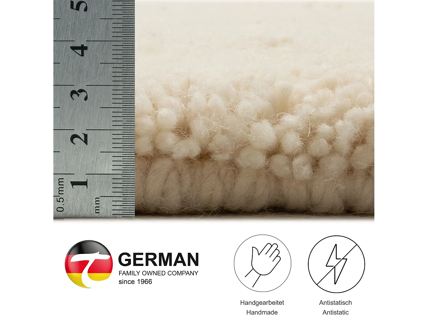 Tapis berbère noué à la main en laine 60x120 cm blanc Hadj