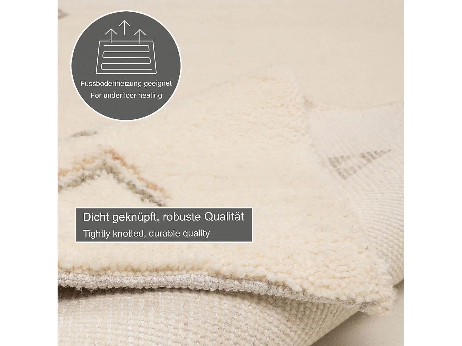 Tapis berbère noué à la main en laine 60x120 cm blanc Hadj