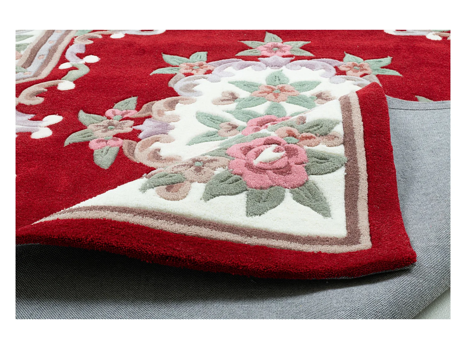 Tapis tufté à la main avec bordure, style Aubusson  190x290 cm rouge Ming