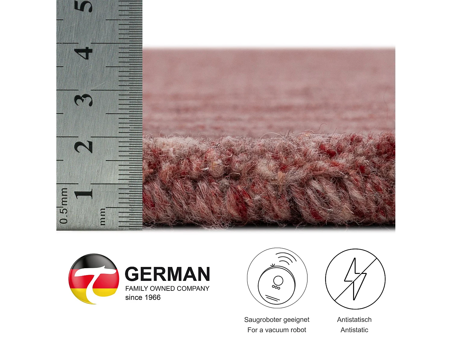 Tapis en laine UNI tissé à la main 90x160 cm rouge Pure