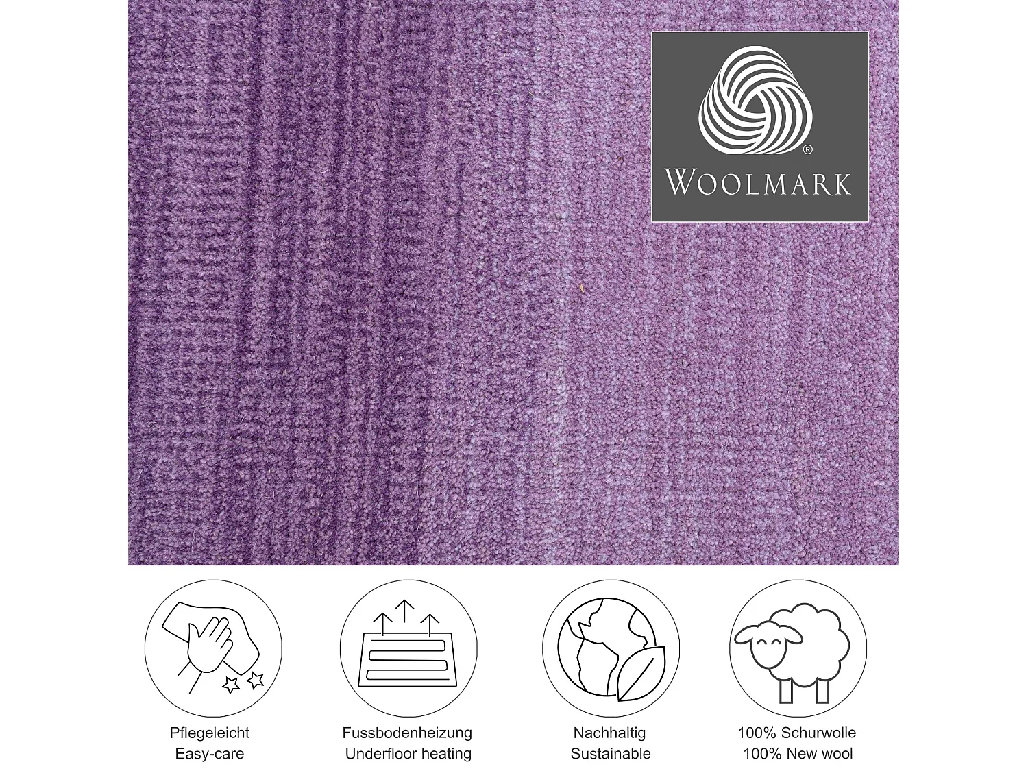 Tapis en laine avec dégradé de couleurs 70x140 cm violette Wool Comfort