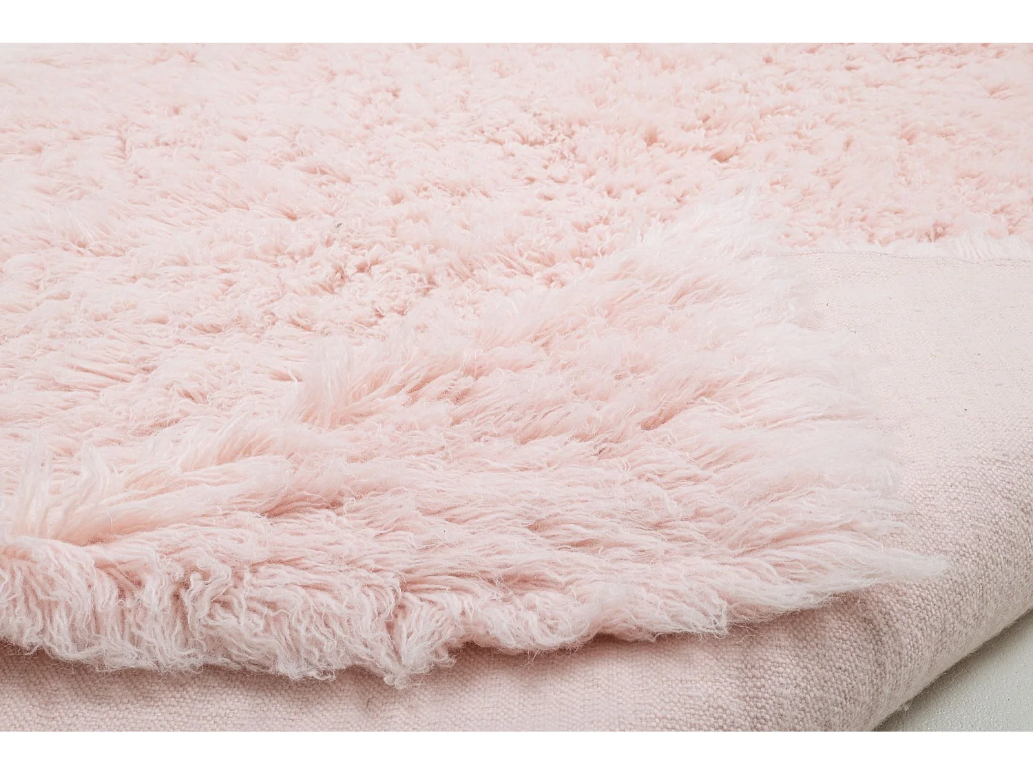 Tapis shaggy en laine naturelle tissé à la main  80x160 cm rose Fluffy