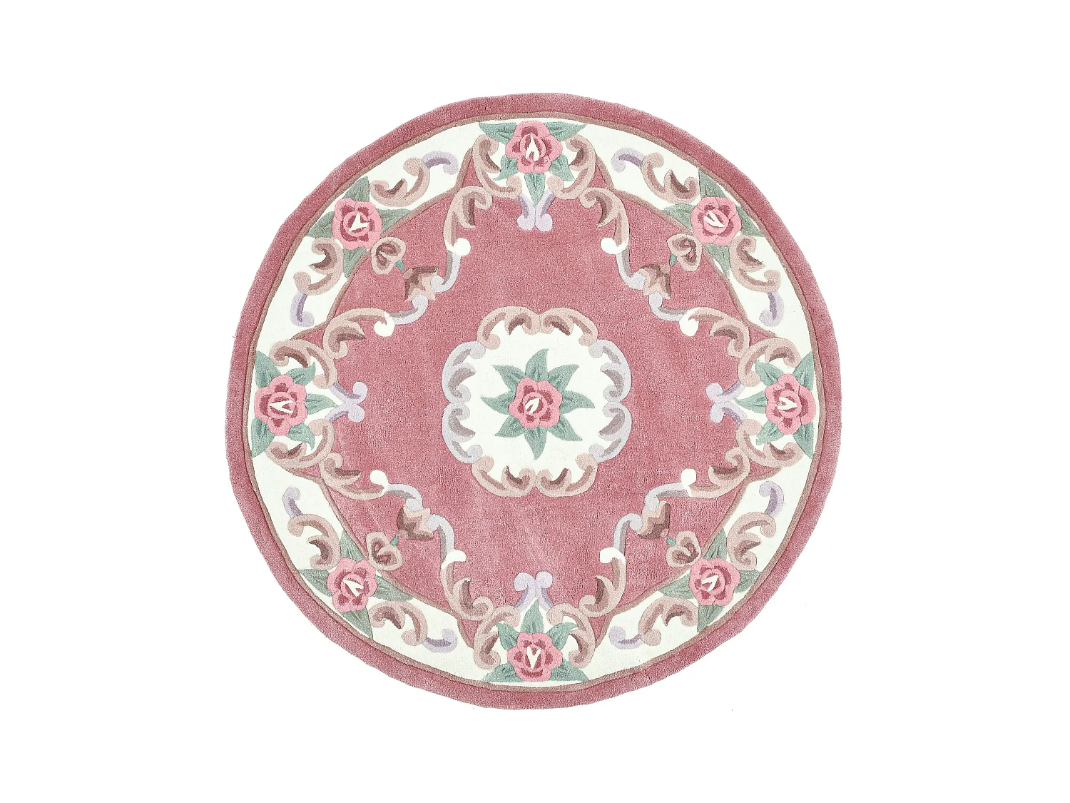 Tapis tufté à la main avec bordure, style Aubusson  150x150 cm rose Ming