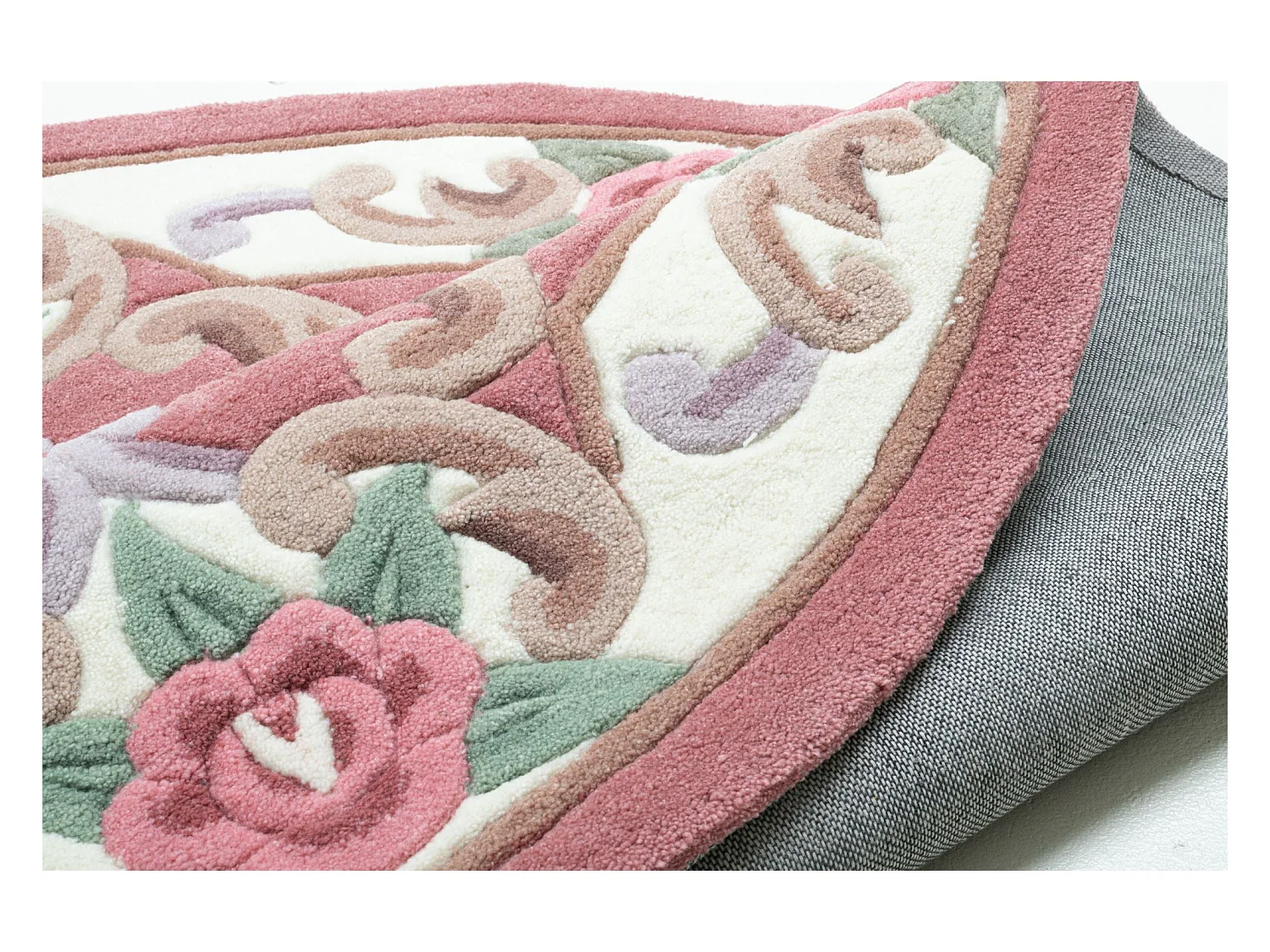 Tapis tufté à la main avec bordure, style Aubusson  150x150 cm rose Ming