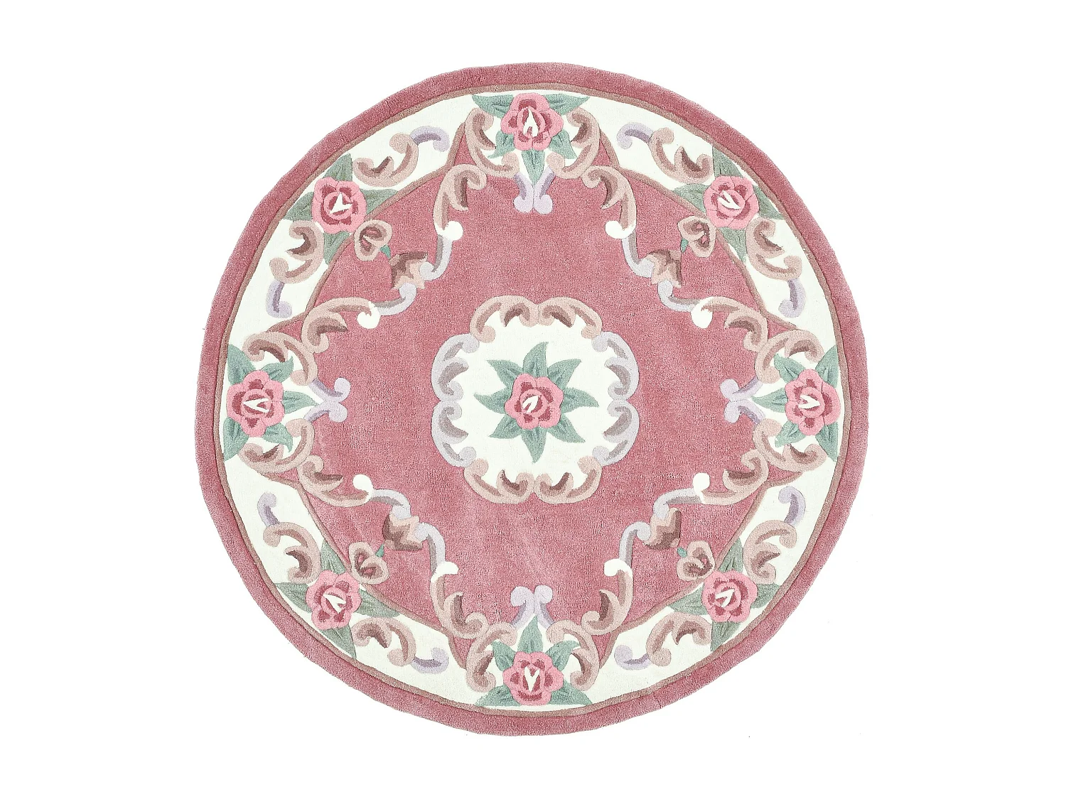 Tapis tufté à la main avec bordure, style Aubusson  150x150 cm rose Ming