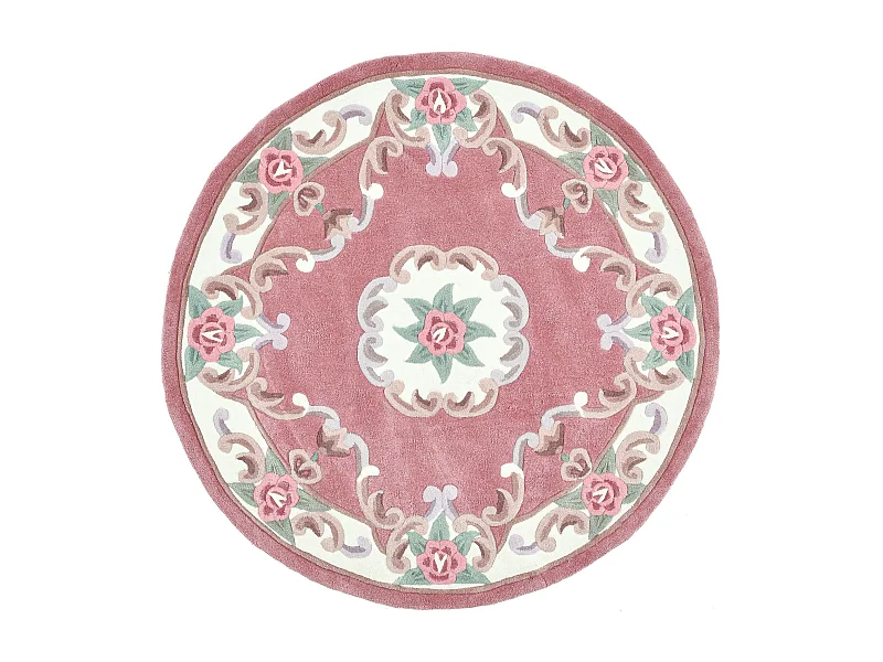 Handgetufteter Teppich mit Bordüre im Aubusson Design 150x150 cm Rose Ming