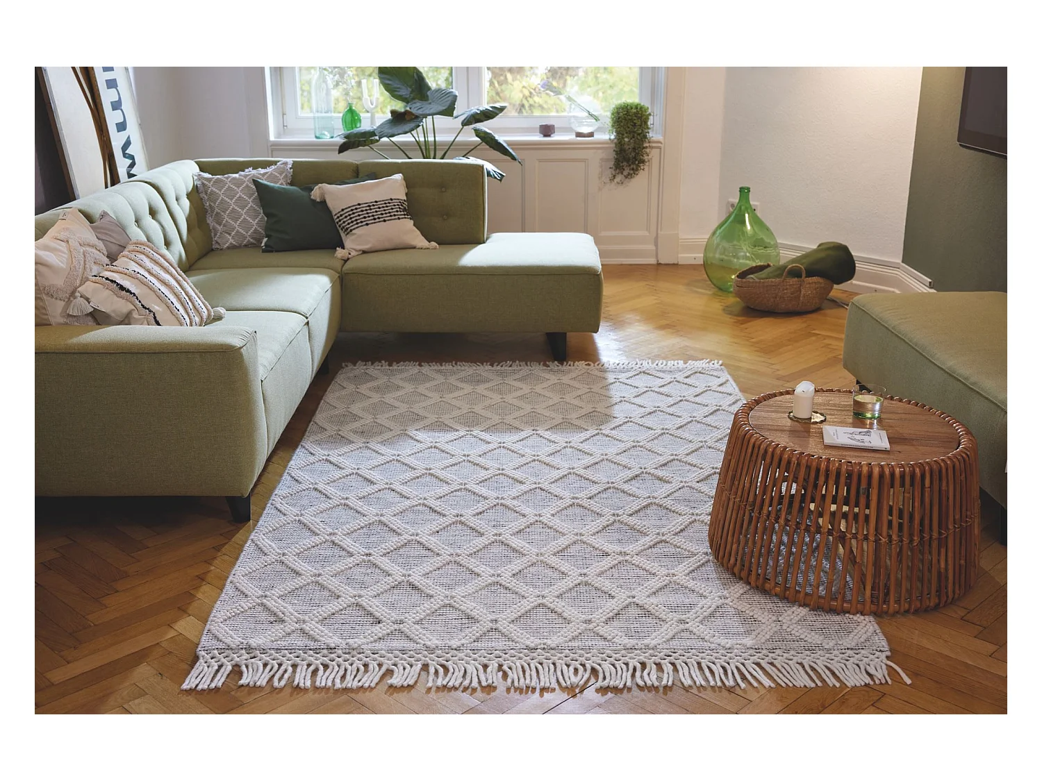 Handgewebter Teppich im Ethno Design 160x230 cm Natur Colored Macrame