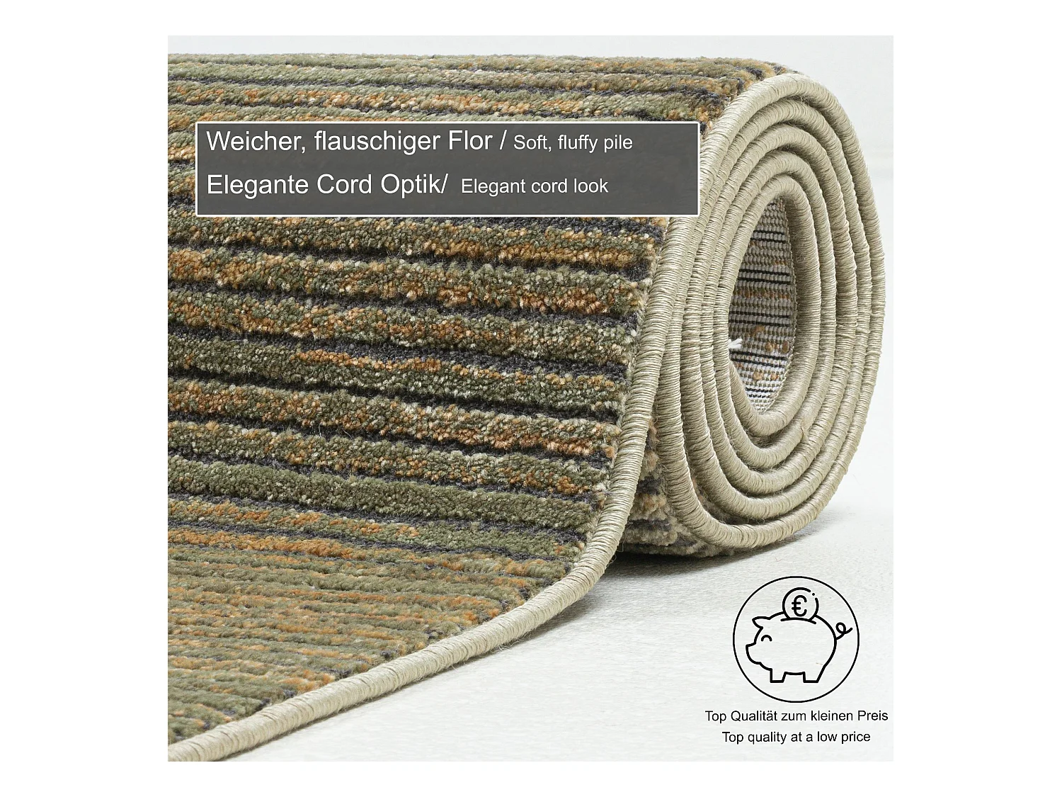 Tapis à tissage plat aspect court 60x130 cm vert Corduletta