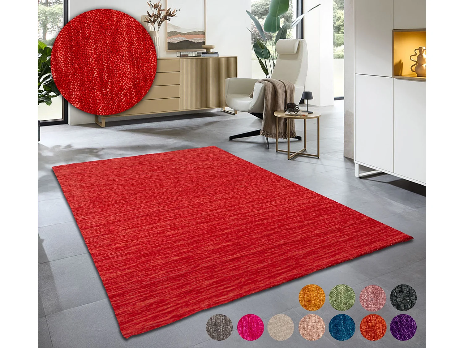Tapis UNI tissé à la main  90x160 cm rouge Holi