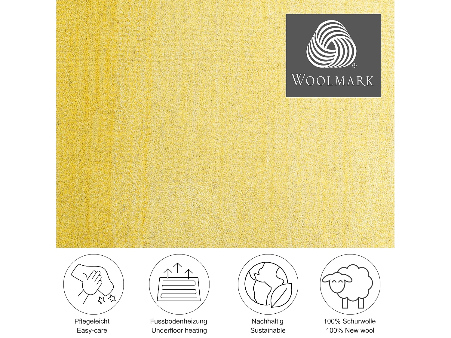 Tapis en laine avec dégradé de couleurs 90x160 cm jaune Wool Comfort