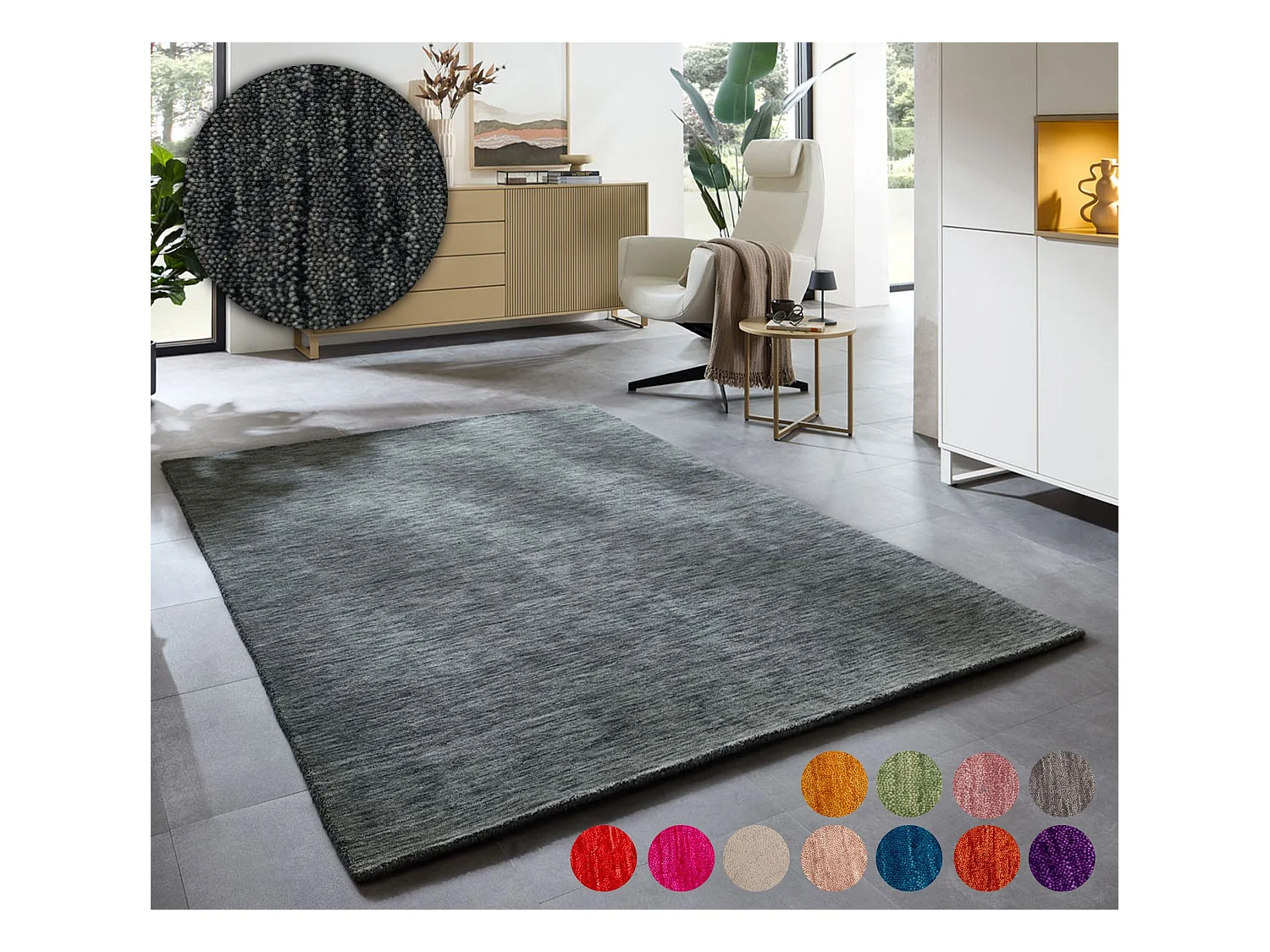 Tapis UNI tissé à la main  40x60 cm gris foncé Holi