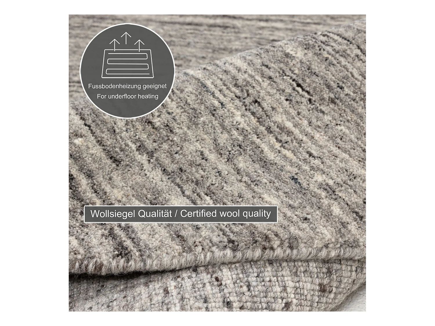 Handgewebter UNI Wollteppich 190x190 cm Grau Pure