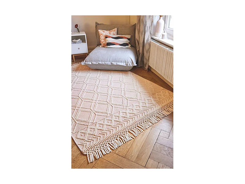 Handgewebter Teppich im Ethno Design 65x135 cm Rose Colored Macrame