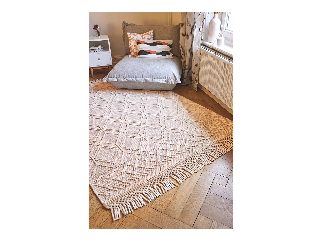 Alfombra tejida a mano con diseño étnico  65x135 cm Rosa Colored Macrame