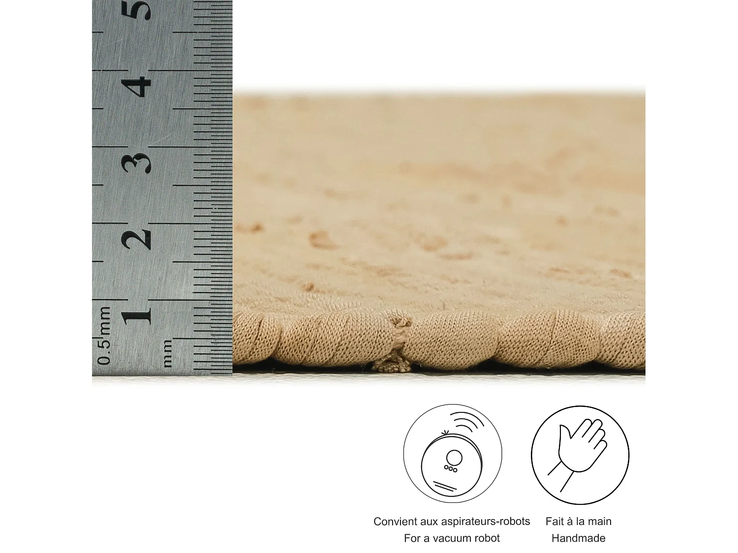 Baumwollteppich handgewebt und wendbar 70x140 cm Natur Happy Cotton