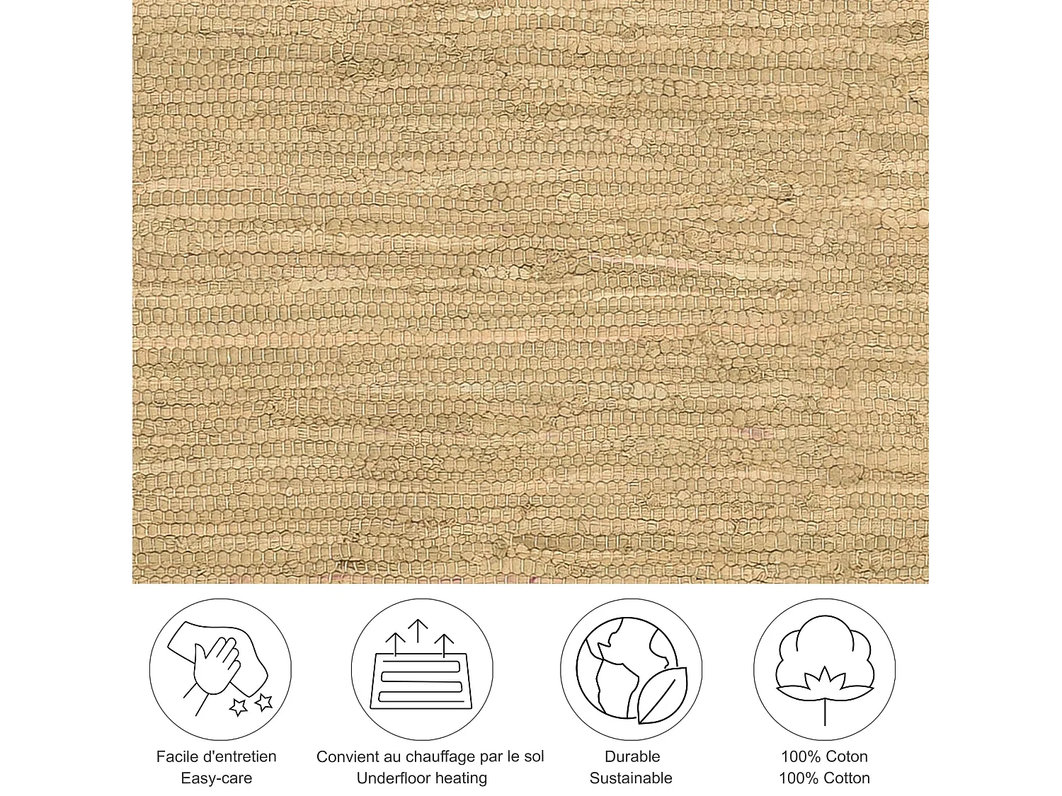 Tapis en coton tissé à la main et réversible 70x140 cm natural Happy Cotton