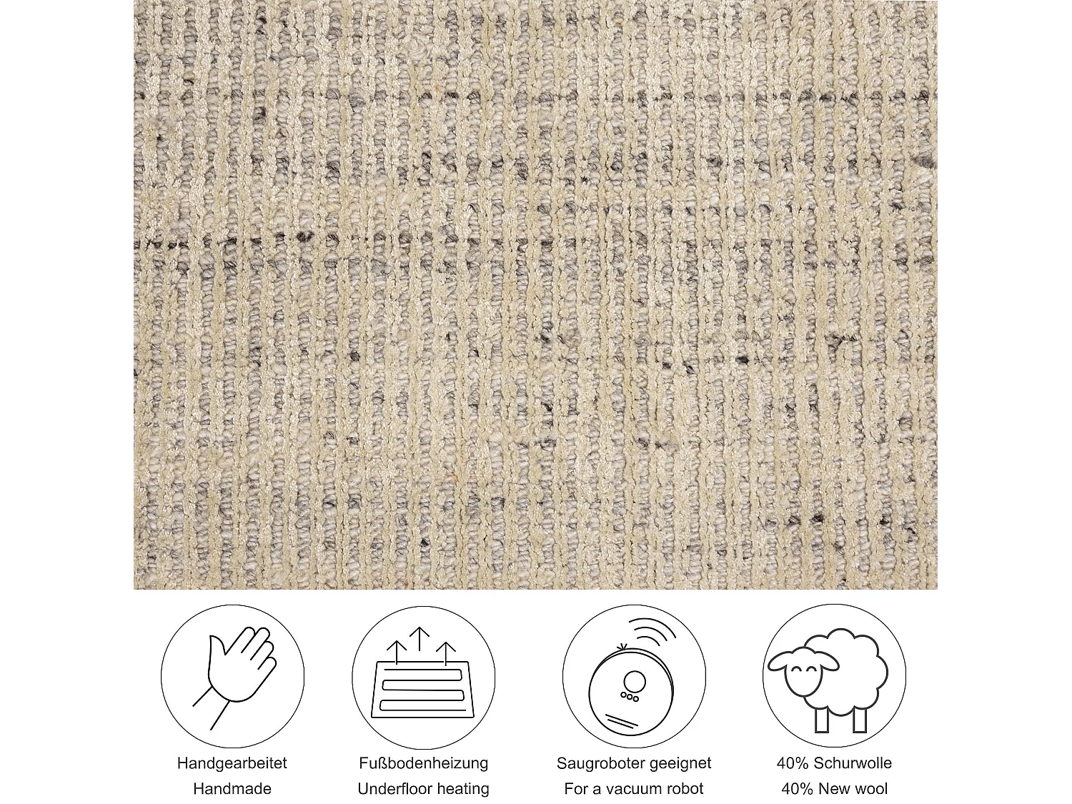 Tapis UNI rayé en viscose et laine 40x60 cm beige Venus