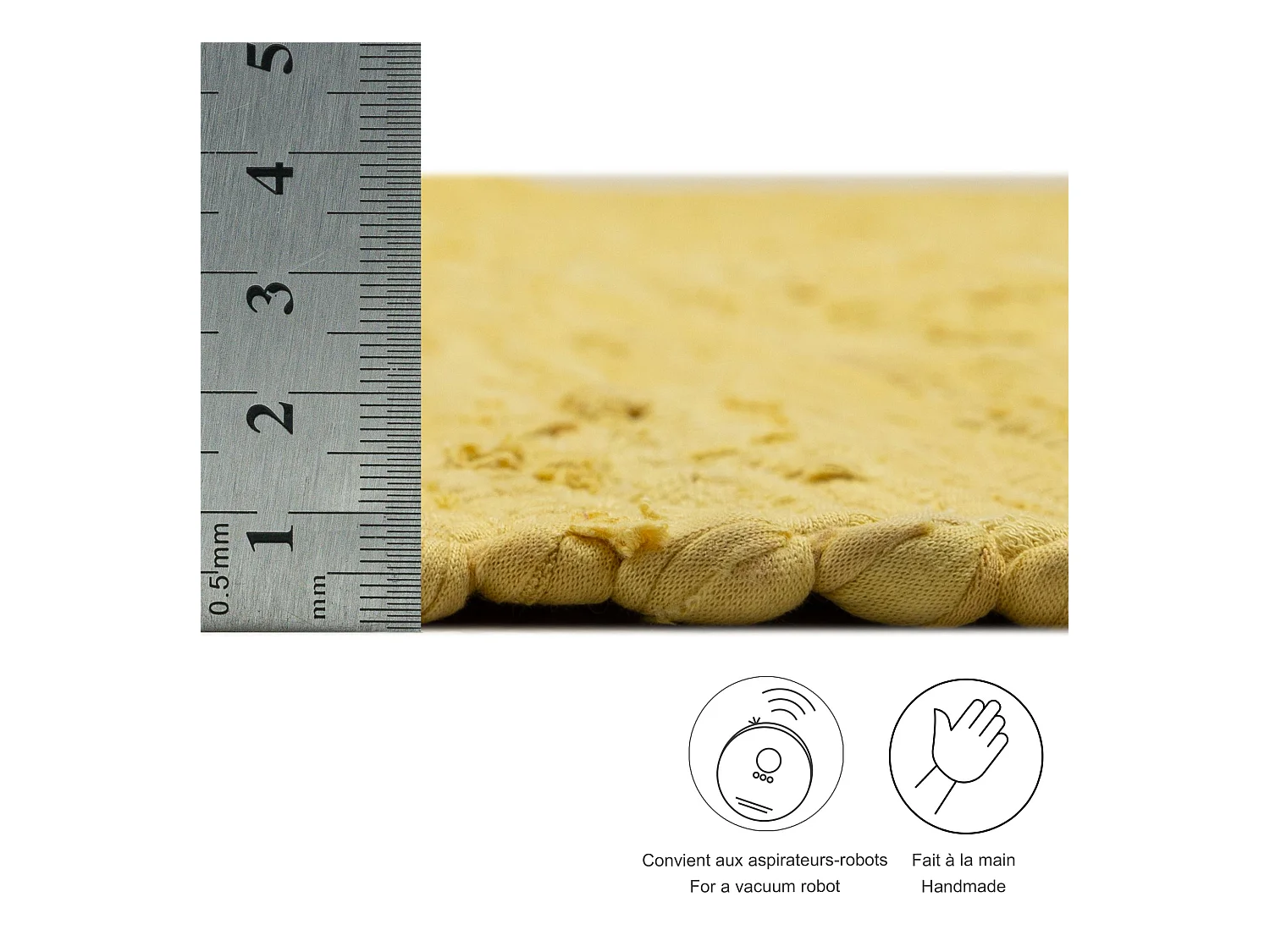 Tapis en coton tissé à la main et réversible 90x160 cm jaune Happy Cotton