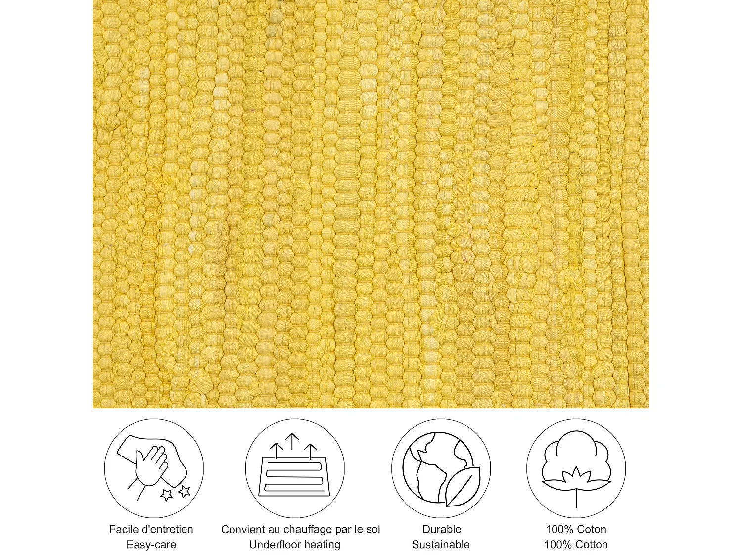 Tapis en coton tissé à la main et réversible 90x160 cm jaune Happy Cotton