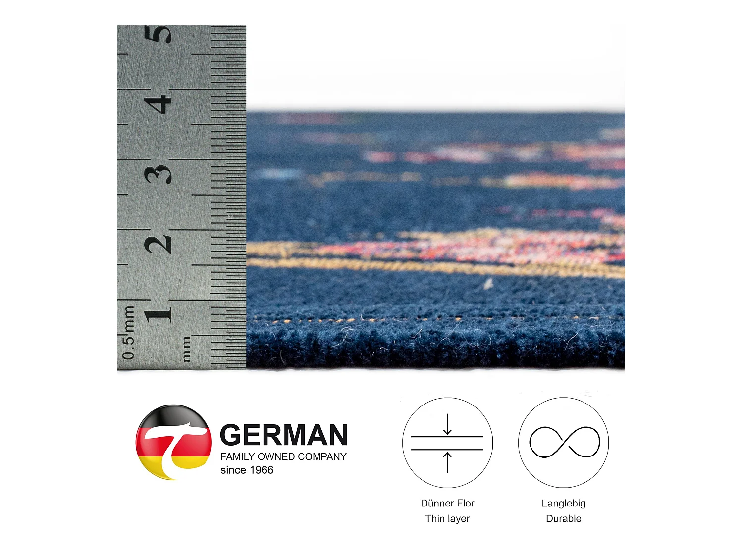 Tapis avec bordure et motif floral 240x340 cm bleu Flomi