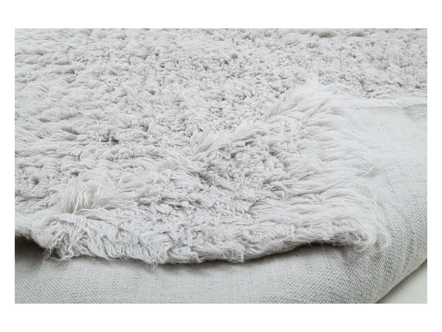 Handgewebter Naturwollshaggy 80x160 cm Grau Fluffy