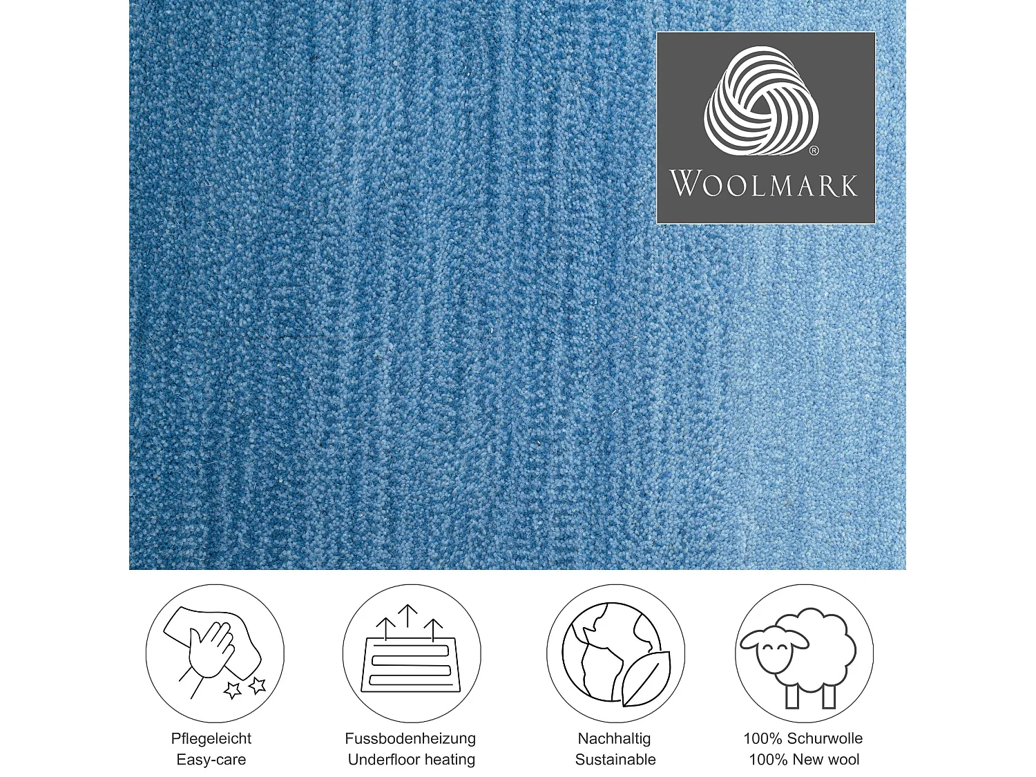 Tapis en laine avec dégradé de couleurs 190x290 cm bleu Wool Comfort