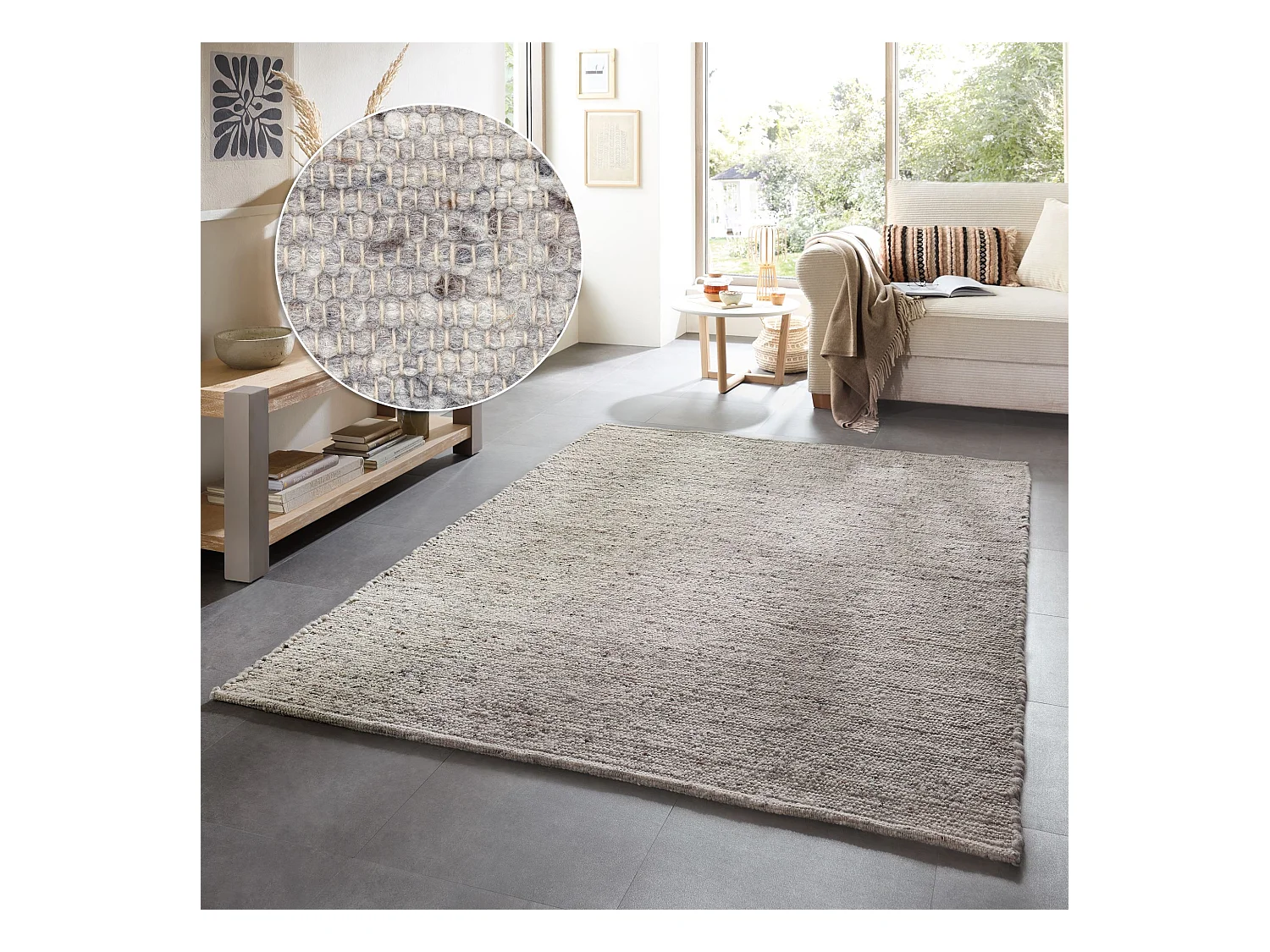 Tapis en laine tissé à la main réversible 90x160 cm gris Alm-Glück