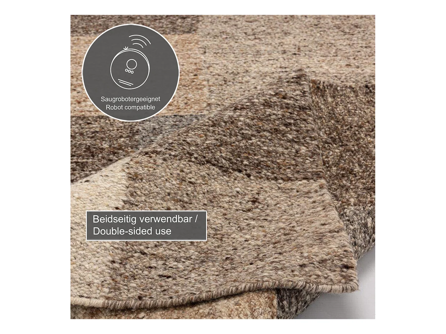 Handgewebter wendbarer Wollteppich 140x200 cm Beige Multi Ehrwald