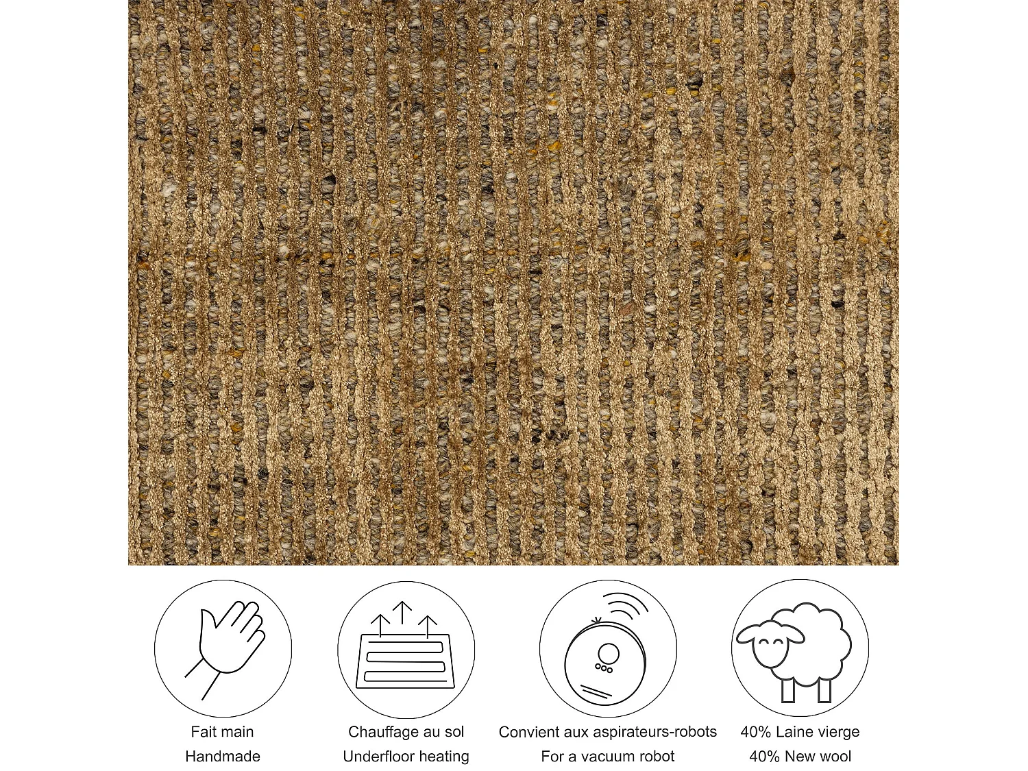 Tapis UNI rayé en viscose et laine 150x150 cm or Venus