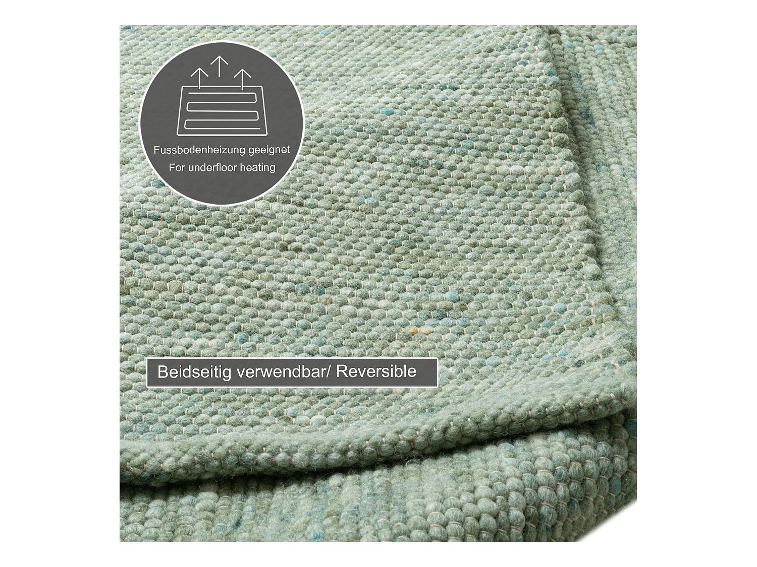 Tapis en laine réversible tissé à la main 170x240 cm vert Alpen