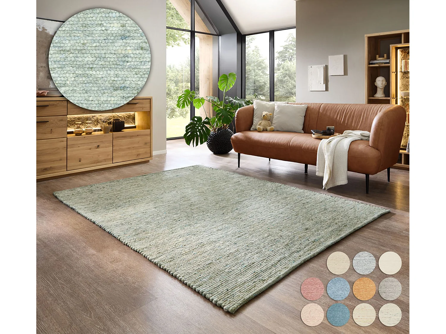 Tapis en laine réversible tissé à la main 170x240 cm vert Alpen