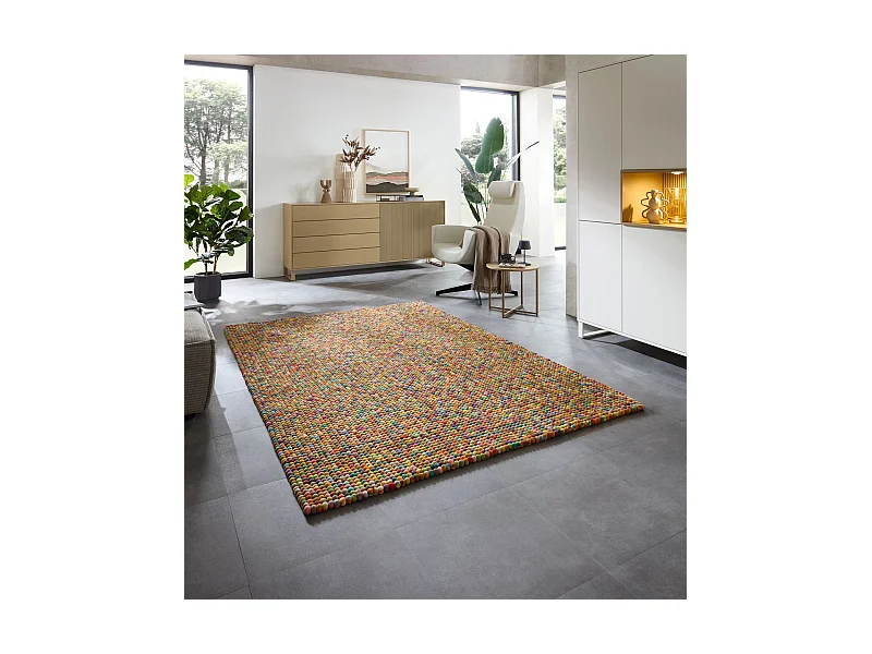 Handgearbeiteter Filzkugelteppich 90x160 cm Bunt Felty 2.2