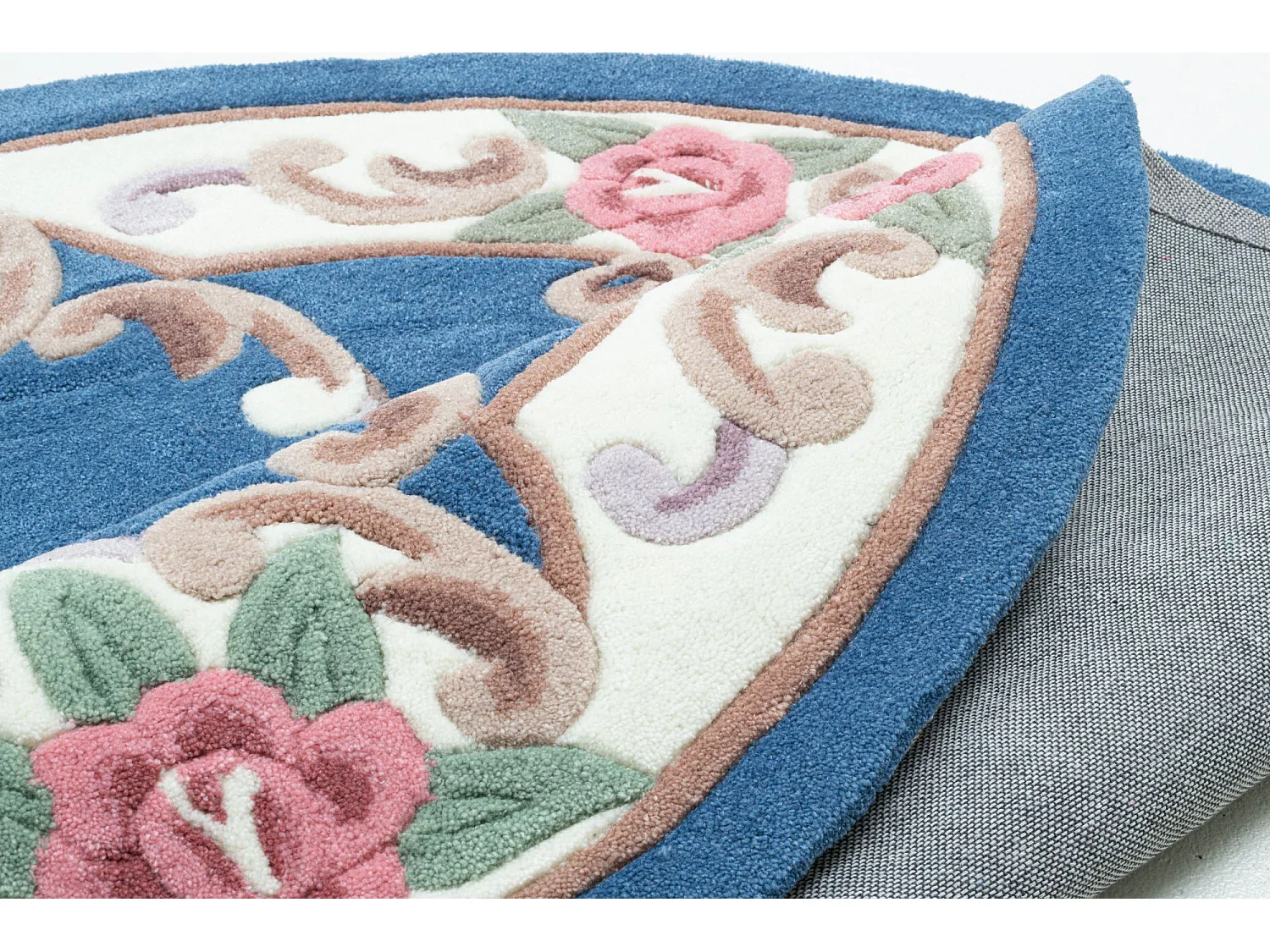 Handgetufteter Teppich mit Bordüre im Aubusson Design 150x150 cm Blau Ming