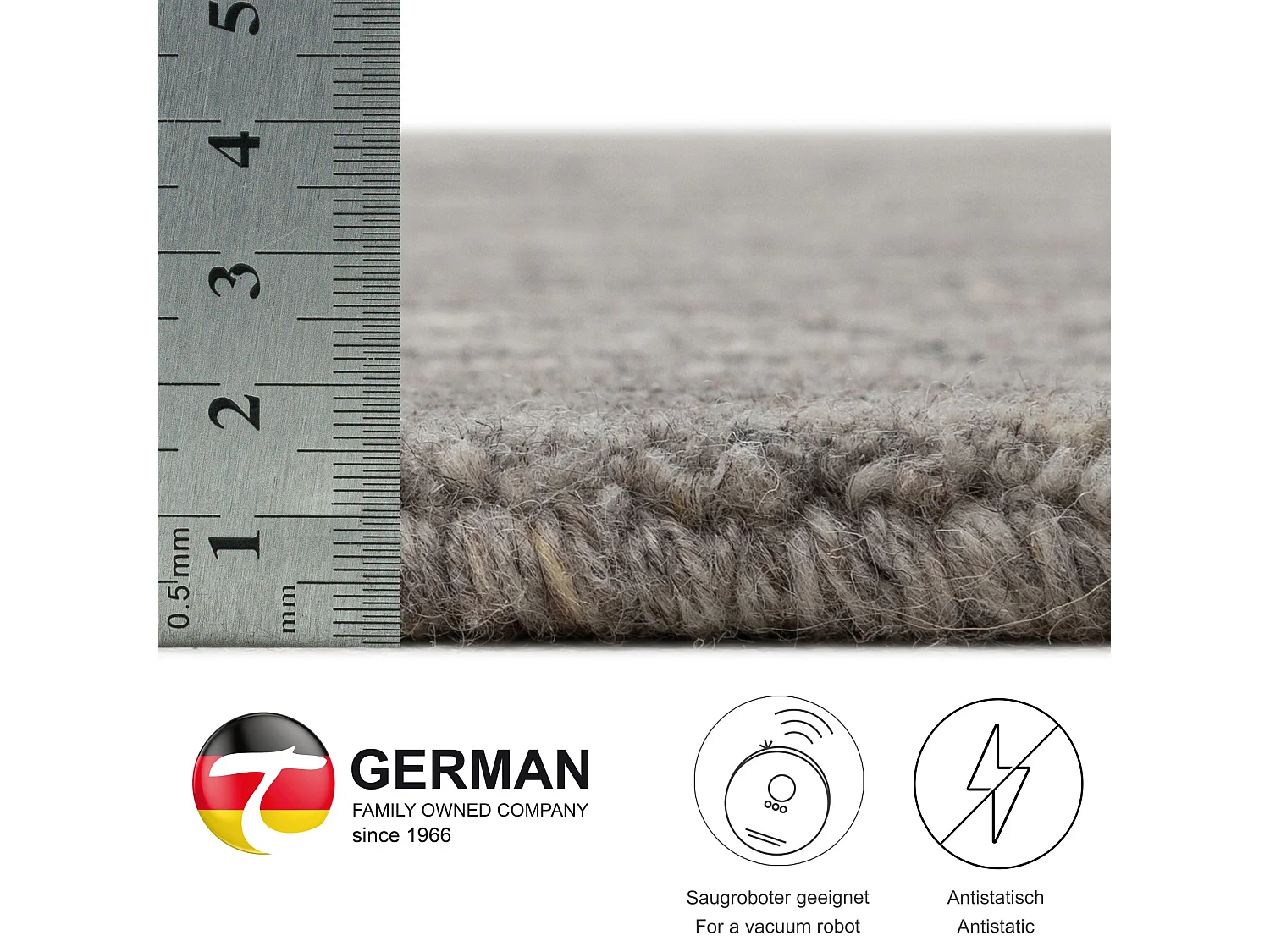 Tapis en laine UNI tissé à la main 140x200 cm gris Pure