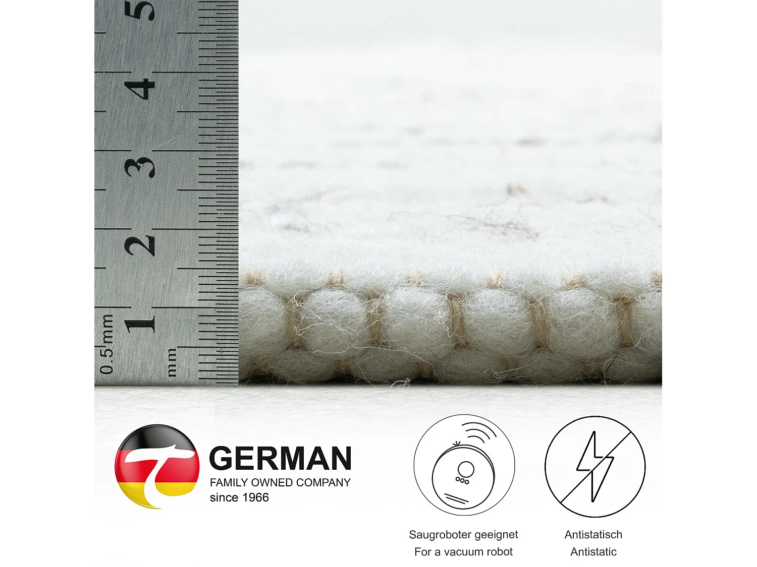 Tapis en laine tissé à la main réversible 120x180 cm natural gris Alm-Glück