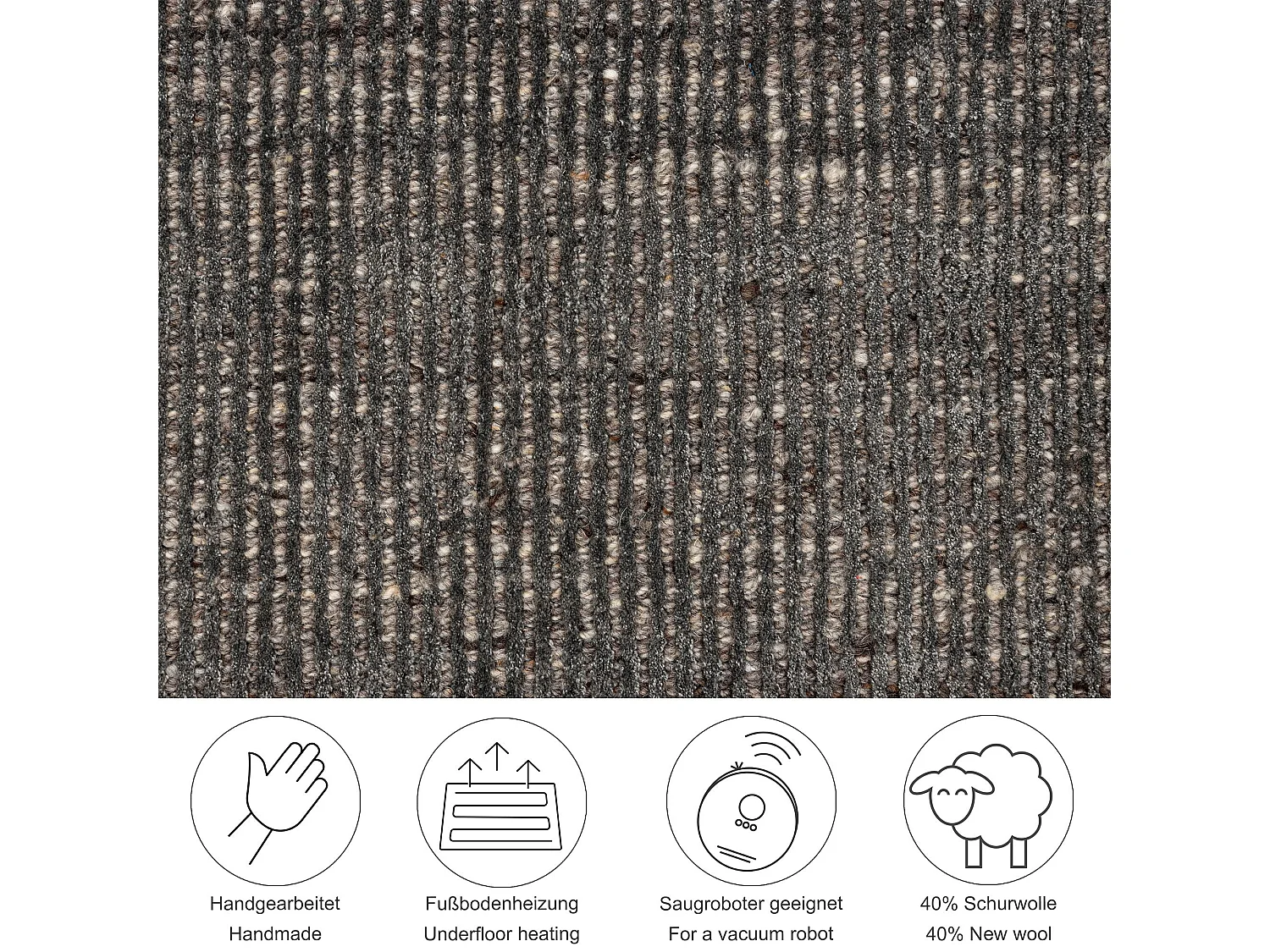 Tapis UNI rayé en viscose et laine 120x180 cm anthracite Venus